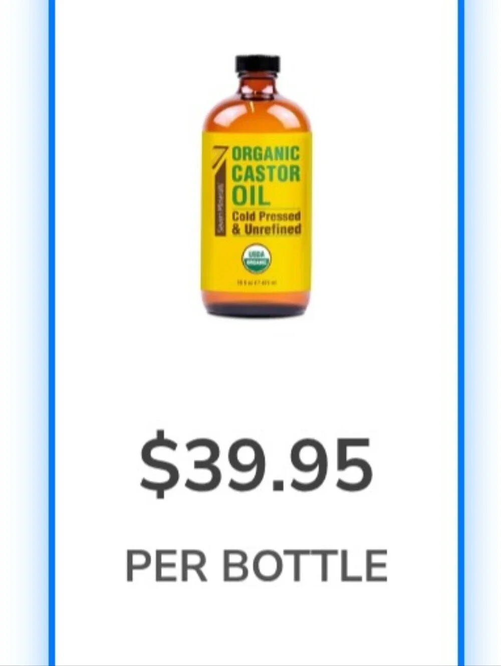 16oz Glass Bottle Castor Oil USDA Organic, Cold Pressed, Unrefined W/ Pump